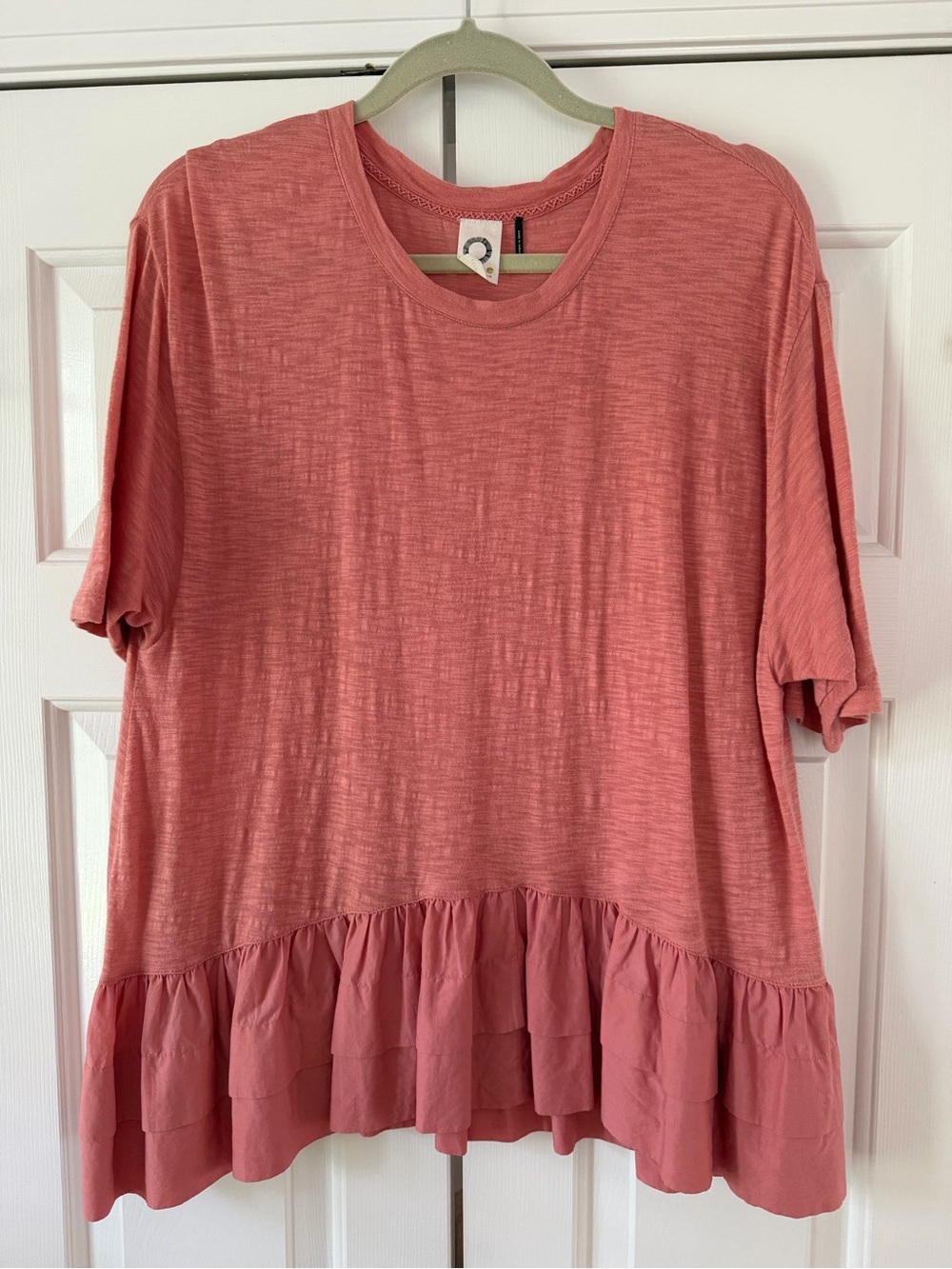 Anthropologie Coral Ruffle-Hem Short Sleeve Tee